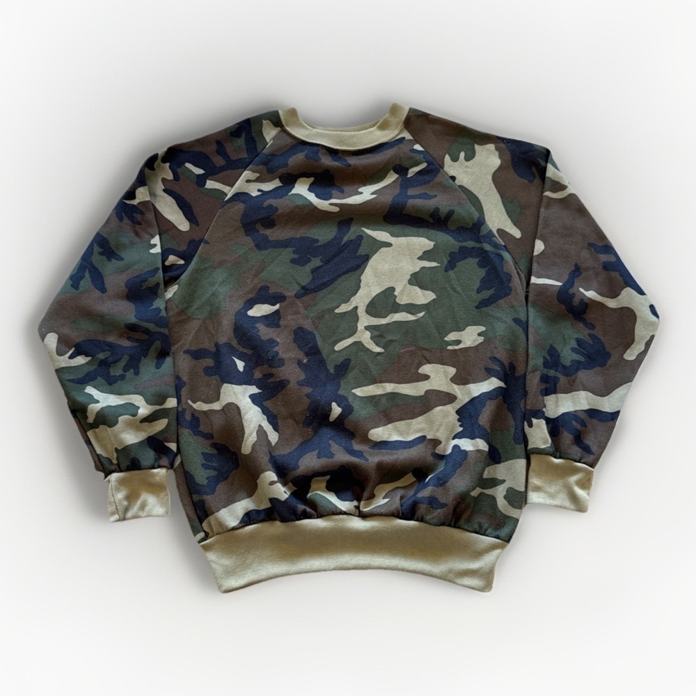 Vintage Duck Bay Camo Sweatshirt Mens‎ L Woodland Pullover Crewneck 90s 80s
